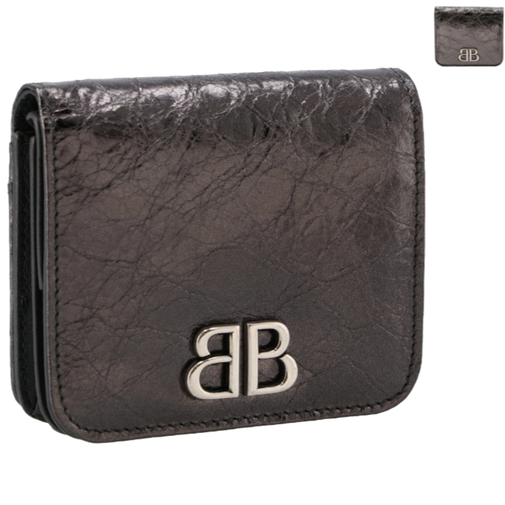 BALENCIAGA Wallet Bifold BB Monaco Metalized Flap Coin Wallet